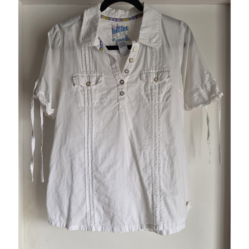 Billabong Women's L Cotton Shirt White Coastal Casual Top Vintage 90s Y2K